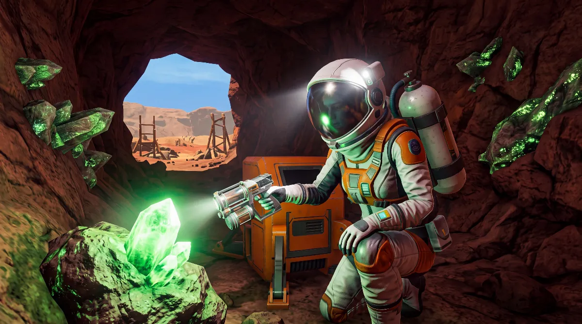 Planet Crafter Uran finden: Höhlen, Erzextraktor und Uraninit