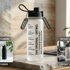 MAMEIDO Trinkflasche 1 l mit Zeitmarkierung – auslaufsicher, BPA-frei & kohlensäuregeeignet für Sport, Büro & Gym