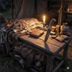Red Dead Online Händler Schlachtertisch mit Tiermaterialien bei Cripps