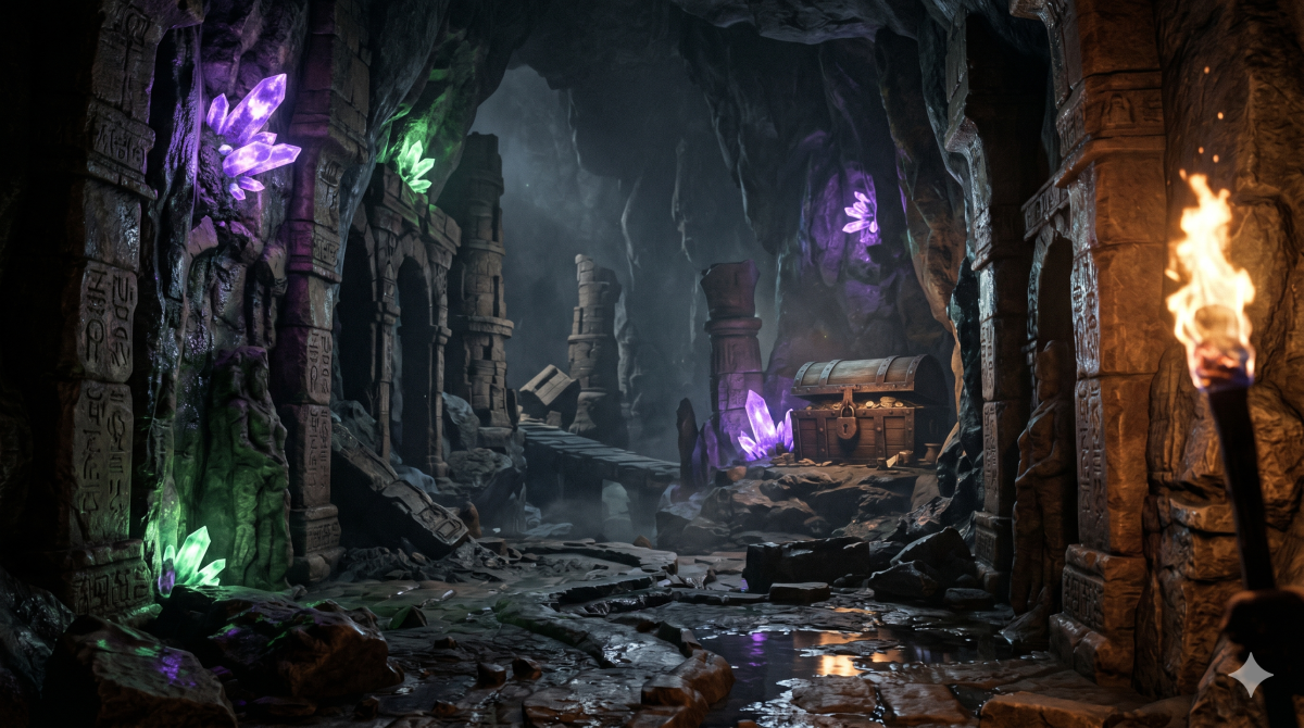 Conan Exiles Geheime Orte 2026 –           versteckte Höhle mit Kristallen und Ruinen